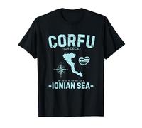 Corfu Ionian Sea Greece Island Vacation Greek Flag GPS Map T-Shirt