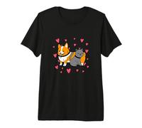 Corgi and Cat Friends Print Premium T-Shirt