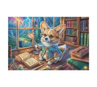 Corgi Book Study Home Warm Leisure Life Rural Countryside 1000 Piece Jigsaw Puzzle for Adults Fun Enjoyable And Engaging Perfect Hobby for Home Or Leisure 1000 PCS（75x50cm）