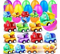 corgi butt 12Pack 3.8" Jumbo Easter Eggs Filled with Dinosaur Construction Pull Back Cars - Toys for Kids Toddlers Easter Basket Stuffers Egg Hunt