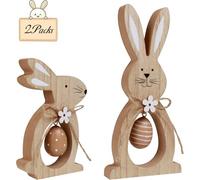 corgi butt 2PCS Wooden Easter Bunny Decor with Eggs - Rustic Farmhouse Tiered Tray and Tabletop Decorations, Happy Spring Indoor Party Decor, Easter Gifts for Home