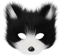 corgi butt Animal Fox Wolf Mask Halloween Party Cosplay Costumes Props Plush Cat Half Face Masks Carnival Christmas Masquerade (black white)
