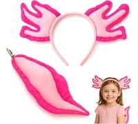 corgi butt Axolotl Costume Accessories, Animal Headband with Tail for Dress-Up, Halloween & Birthday Party Favors(Pink Axolotl)
