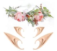 corgi butt Elf Ears with Headband - Fairy Ears and Flower Headbands Set, Halloween Custome Makeup Party Costume Hair Accessories (Green Elf Wreath Ear set)