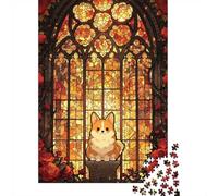 Corgi Cathedral - Cozy Stained Glass Fantasy Jigsaw Puzzle, 1000 Piece
