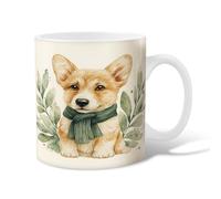 Corgi Ceramic Coffee Mug, Cozy Fanciful Scarf Leaves Fall Brown Novelty Hot Chocolate Mug with Handle Gift for Friends Family Coworkers Teachers Couples Employees 15 Oz