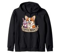 Corgi Coffee Addict T-Shirt Funny Dog Boba Tea Bubble Gift Zip Hoodie