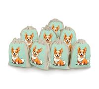 Corgi Cute Dog Bunches Pocket Cotton And Hemp with Drawstring 8 Pieces Reusable Gift Bags Jewelry Pouch for Wedding DIY Craft Party (4.9 X 6.7 Inch)