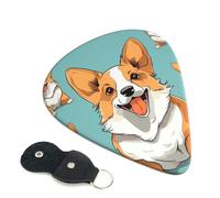 Corgi Cute Dog Guitar Picks 6 Pcs, 0.71mm Thickness Celluloid Plectrum with Leather Picks Holder, Personalized Guitar Pick for Bass Electric Acoustic Guitars Lovers Gift