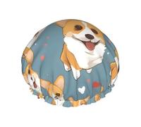 Corgi Cute Dog Print Hair Cap With Adjustable Elastic Band And Vibrant, Shower Cap For Women Reusable Waterproof