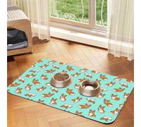 Corgi Cute Dog Printing Pet Absorbent Leather Tablecloth For Dogs Cats Food Mat 23.62in*15.75in 4mm Thick