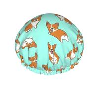 Corgi Cute Dog Shower Caps Women Men Reusable Waterproof Non-Slip Quick-Dry Hair Large Cap Long Short Hair