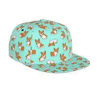 Corgi Cute Dog Unisex Flat Brim Baseball Cap Washed Soft Cap Adjustable Baseball Hat Dad Hat, Black, One size