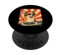 Corgi DJ House Music Retro Dog Lover PopSockets Adhesive PopGrip