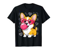 Corgi Dog Blowing Pink Bubble Gum Cute Hearts T-Shirt