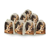 Corgi Dog Bunches Pocket Cotton And Hemp with Drawstring 8 Pieces Reusable Gift Bags Jewelry Pouch for Wedding DIY Craft Party (4.9 X 6.7 Inch)