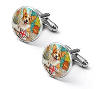 Corgi Dog England Flag Coffee Mens Classic Cufflinks Custom Shirt Cuff Links Jewelry Accessories for Business Wedding 0.7" 0.8"