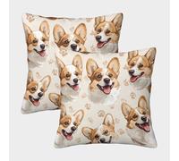 Corgi Dog Faces-cartoon Playful Style Pillow Covers 2 Pack Cozy Pillowcase Art Cushion Cover Polyester Decorative Sofa for Living Room Bedroom 45x45cm
