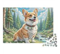 Corgi Dog Forest Scene 1000 Piece Cardboard Forest Corgi Art Family Puzzle for Teens Scratch-resistant Stress Reliever Brain Training 52x38cm/1000pcs