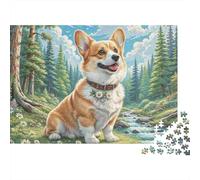Corgi Dog Forest Scene 1000pc Jigsaw Puzzle for Jigsaw Fans Sturdy Paper Corgi in Forest Home Decor Wall Art Birthday Present Mental Puzzle Game Home Decoration Jigsaw 70x50cm/1000pcs