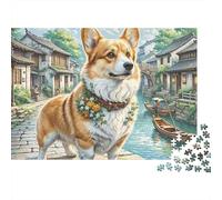 Corgi Dog Historic Town 1000 Piece Jigsaw Puzzle Paper for Adults Canal Scene 70x50cm/1000pcs