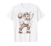Corgi Dog Lover Disco 70s Corgi Roller Skate Disco Ball T-Shirt