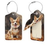 Corgi Dog Luggage Tag for Suitcase PU Leather Suitcase Tag with Stainless Steel Loop and Address Card Baggage Tags Cute Bag Name Travel Tags ID Labels for Women Men 1 PC