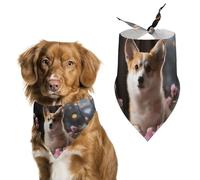 Corgi Dog on The Table Dog Bandana Triangle Dog Scarf Washable Polyester Dog Bibs Cute Pet Bandana for Medium Large Dogs Puppy and Cats