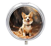 Corgi Dog Pill Box, 3 Compartment Small Pill Case Waterproof Travel Pill Organizer for Pocket Or Purse Portable Mini Medicine Tablet Vitamin Holder Pill Case