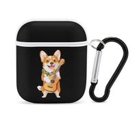 Corgi Dog Playing Ukulele Guitar Case Cover Compatible with AirPods 1 2 Generation with Black Keychain