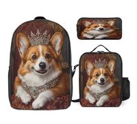 Corgi Dog Queen Backpack with Lunch Box And Pencil Case | 3 PSC,17 Inch,Travel Backpack,Lunch Bag,Pencil Pouch,Laptop Backpack,3 in 1 Set,for Men Women
