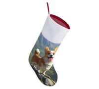 Corgi Dog Standing on Top of A Mountain Christmas Stockings Decoration Red Ornament Xmas Tree Charms Holiday Decor 16IN
