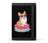 Corgi Dog Swimming Ring Donut Men's Trifold Wallet Minimalist Slim Wallets with Card Holder Keychain