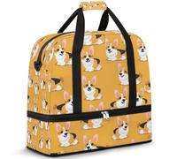 Corgi Dog Travel Duffel Bag for Women Men, Cute Welsh Dogs Foldable Sports Gym Bag Weekend Overnight Totes Carry on Cabin Bag with Shoes Compartment