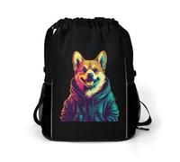 Corgi Dog Wearing Hoodie Gym Drawstring Bag with Shoe Compartment