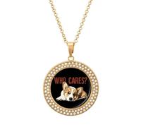 Corgi Dog Who Cares Women's Necklaces Round Alloy Pendant Necklace Minimalist Jewelry Gift
