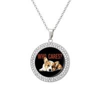 Corgi Dog Who Cares Women's Necklaces Round Alloy Pendant Necklace Minimalist Jewelry Gift