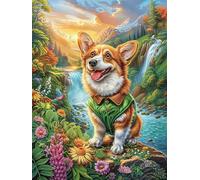 Corgi Dog with Bow Tie 1000 Pieces Set Classic Jigsaw Puzzle Natural Scenery Animals Couple Puzzle Partners Mind Relaxation Wall Decor Easter New Year Creativity & Gift Giving 1000 PCS