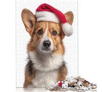 Corgi Dog with Santa Hat Portrait Puzzles for Adults & Teenagers Wooden Puzzles for Adults Secret Santa Gifts 500pcs (52x38cm)