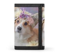 Corgi Dogs Pastel Flowers Funny Trifold Wallet RFID Blocking Front Pocket Wallets with ID Window Gifts for Men Women