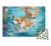 Corgi Dogs Swimming 1000 Piece Jigsaw Puzzle Paper for Adults Relaxation Home Decor Gift 52x38cm/1000pcs