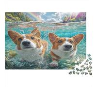 Corgi Dogs Swimming 1000 Piece Jigsaw Puzzle Paper for Adults Scenic Landscape Focus Home Decor Gift 38x26cm/1000pcs