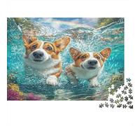 Corgi Dogs Swimming Jigsaw Puzzle for Adults 1000 Piece Jigsaw Puzzle Water Scene Puzzle Game for Family Relaxation Focus 38x26cm/1000pcs