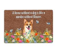 Corgi Door Mat Corgi a house without a dog is like a garden without flowers Welcome Non-Slip Mats Funny Doormat Bathroom Kitchen Front Porch Rugs Entrance 16 * 24in/40 * 60cm