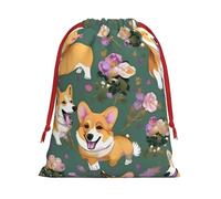 Corgi Floral Flowers Print Gift Drawstring Decor Bag For Holiday Party Favors Birthdays Anniversaries Pouch