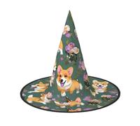 Corgi Floral Flowers print Halloween hat, set of 3, fit for family themed parties, yard decorations, carnival parties