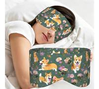 Corgi Floral Flowers Print Sleep Mask,Coverage Eye Mask,Soft Breathable Blindfold for Travel Nap Work