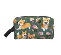 Corgi Floral Flowers Print Toiletry Bag for Women Travel Toiletry Bag, Spacious Capacity Cosmetic Bag for Men