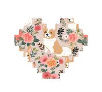 Corgi Floral Flowers Printed Jigsaw Puzzle 10.8x12.8 CM, Heart-Shaped Puzzle Challenging Game for Adults Gifts, Family Fun Decorative Wall Decor