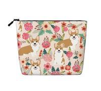 Corgi Floral Flowers Printed Make up Bag for Women Makeup Bags Zipper Travel Cosmetic Bags Pouch Organizer
